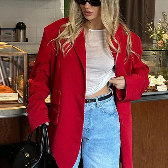 Office Blazer Women Casual Lapel Long Sleeve Single Breasted Shoulder Pads Femal - Picture 4 of 9